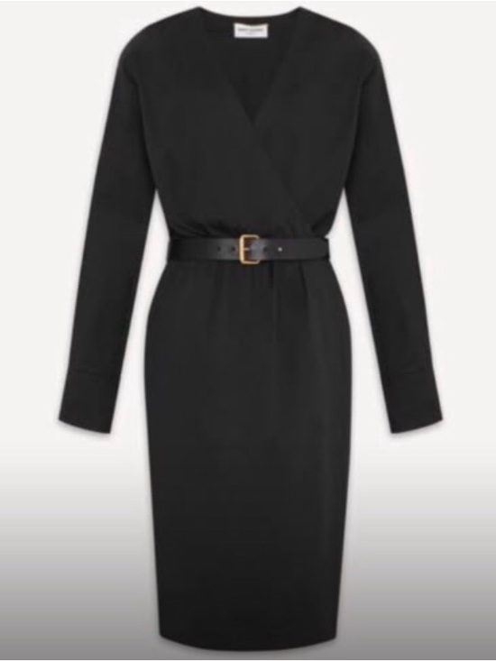 Saint Laurent Dresses & Skirts - Saint Laurent Black Long-Sleeve Belted Wrap Dress
